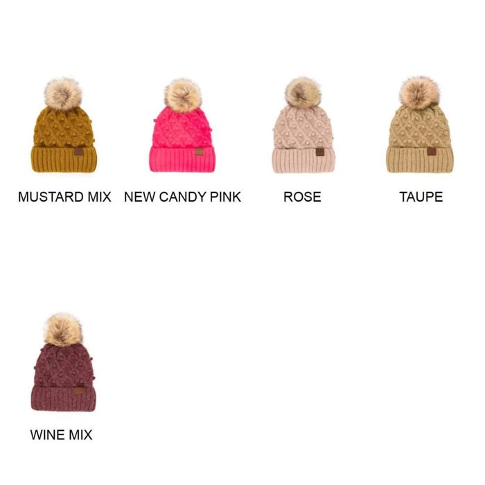 C.C® Fleece Lined Pom Beanie | Hand Crocheted Bobbles