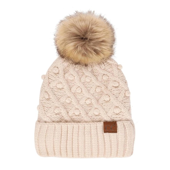 C.C® Fleece Lined Pom Beanie | Hand Crocheted Bobbles