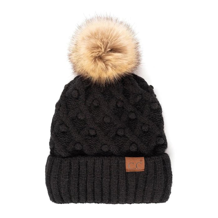 C.C® Fleece Lined Pom Beanie | Hand Crocheted Bobbles