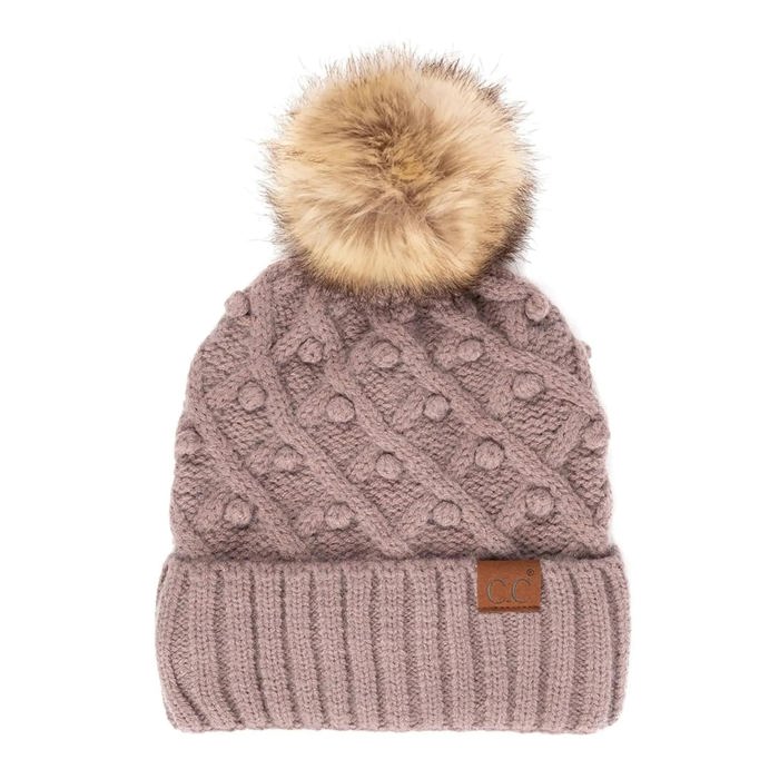 C.C® Fleece Lined Pom Beanie | Hand Crocheted Bobbles