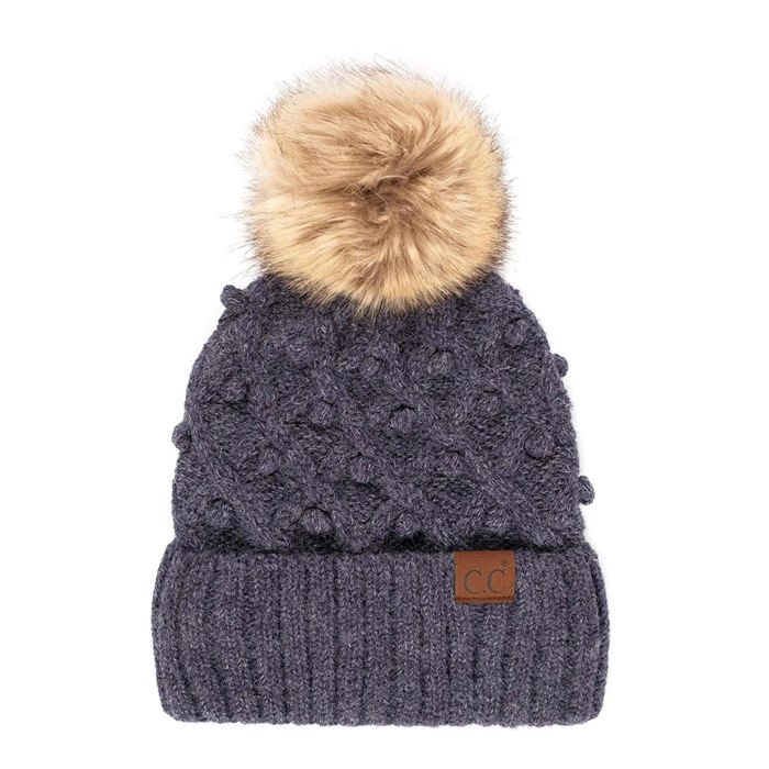 C.C® Fleece Lined Pom Beanie | Hand Crocheted Bobbles