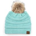 Dark Melange Grey C.C® Beanie Cable-Knit Pom Accessories Hats for Gifts, Women, Teens Girls