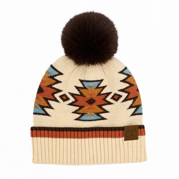 CC South Western Pattern Pom Beanie | Adult and Kid Sizes