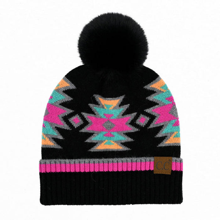 CC South Western Pattern Pom Beanie | Adult and Kid Sizes
