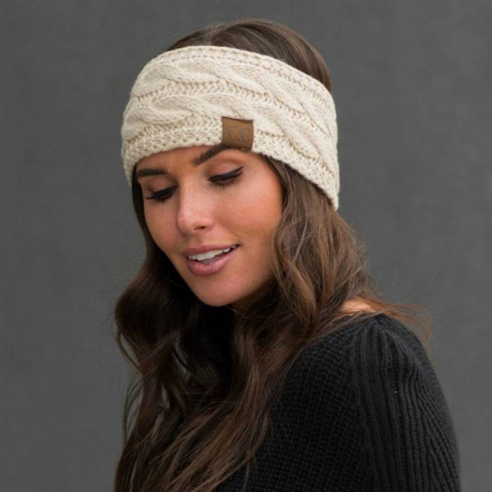 C.C® Beanie Cable-Knit Lined Head Wrap for Women Hair Accessories