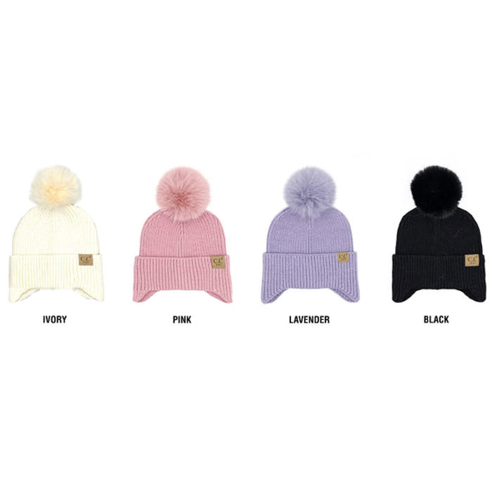 C.C® Toasty and Warm Pom Ear Flap Kids Beanie