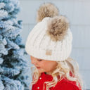 Beige -(Size 1T to 4T)) C.C® Kids Double Pom Beanies Hats