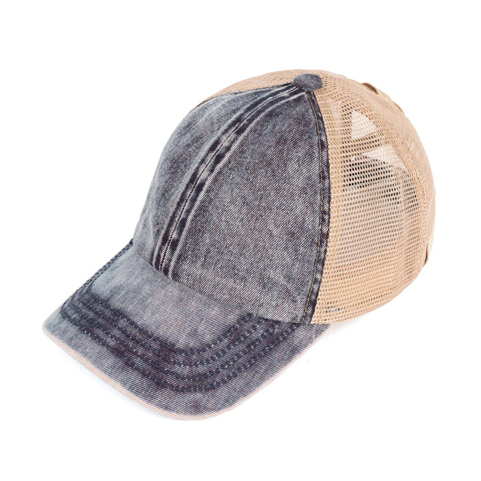 CC Kids Washed Denim Pony Hats Criss Cross Style Women Cap for Ponytails