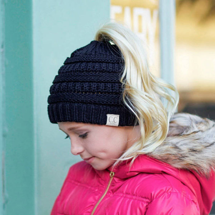 CC Messy Bun Adults and Kids Ponytail Beanies Hats