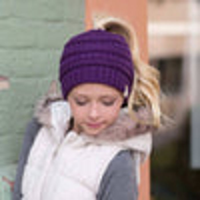 CC Messy Bun Adults and Kids Ponytail Beanies Hats