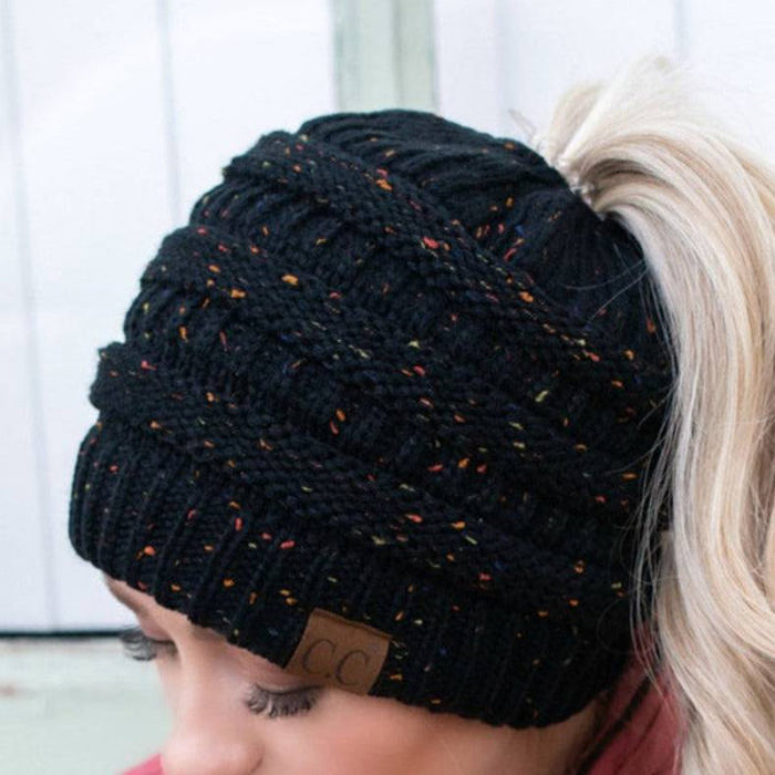 C.C® Cozy Confetti Bun Ponytail Beanies Hats