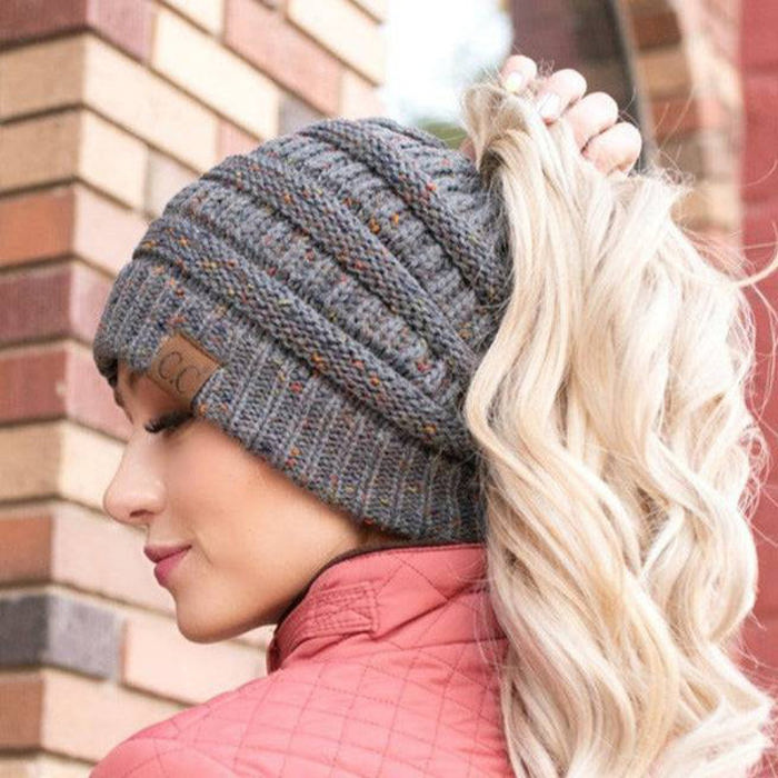 C.C® Cozy Confetti Bun Ponytail Beanies Hats