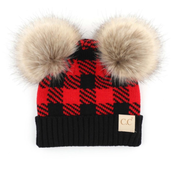 C.C® Beanie Baby & Kids Buffalo Plaid Double Pom Hats