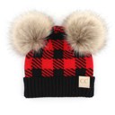 Red/Black | Ages 1-5 C.C® Beanie Baby & Kids Buffalo Plaid Double Pom Hats