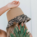 Dark Natural CC Zebra Print Straw Bucket Hat