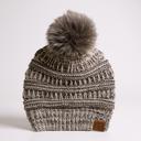 Black/Grey/Beige/Light Beige CC Trending 4-Tone Beanie w/ Tan Pom
