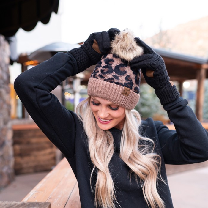 C.C® Leopard Pom Beanie | Plush Pom | Super Soft