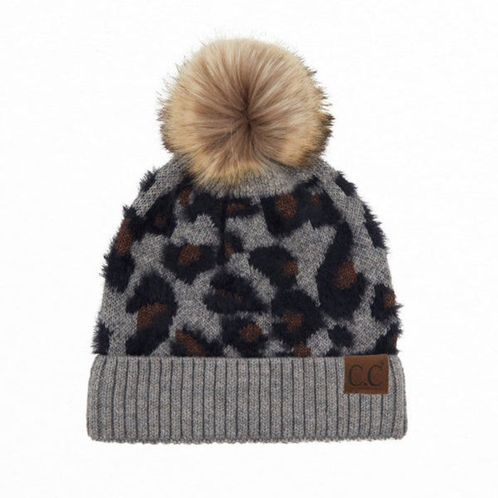 C.C® Leopard Pom Beanie | Plush Pom | Super Soft