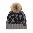 Light Melange Grey C.C® Leopard Pom Beanie | Plush Pom | Super Soft