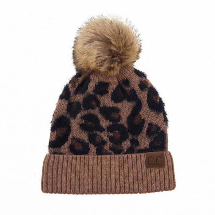 C.C® Leopard Pom Beanie | Plush Pom | Super Soft