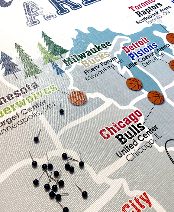 Pro Sports Stadium Maps with Travel Pins | 8x10, 11x14 OR 16x20 Canvas