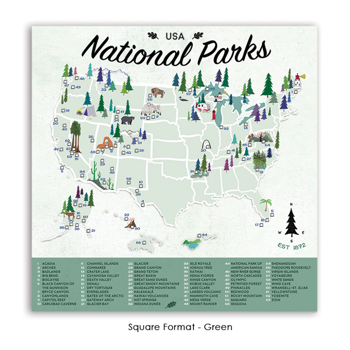 National Park Maps with Travel Pins | Canvas | Multiple Sizes
