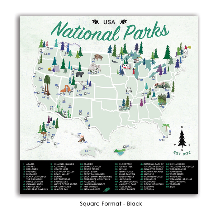 National Park Maps with Travel Pins | Canvas | Multiple Sizes