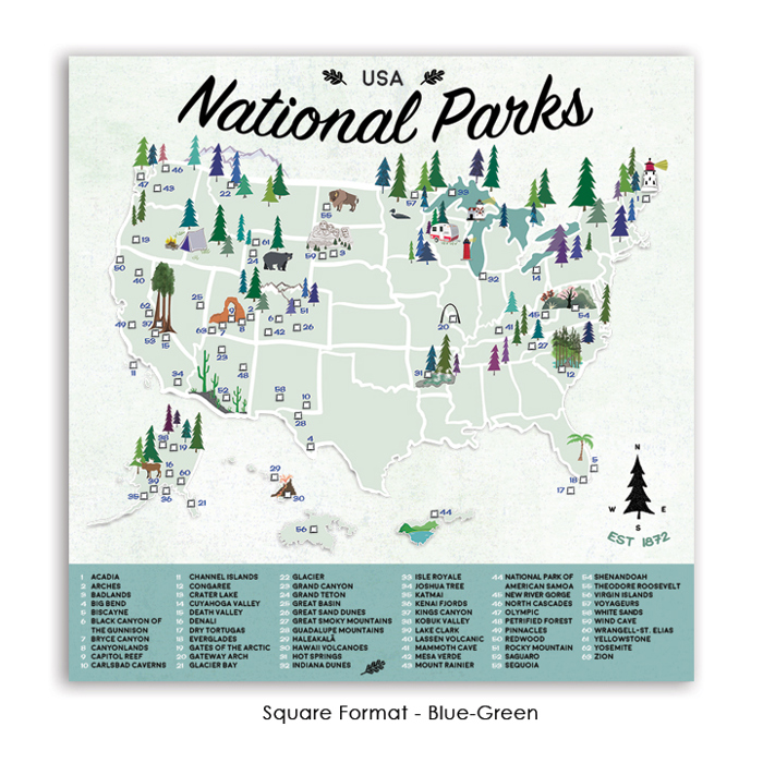 National Park Maps with Travel Pins | Canvas | Multiple Sizes