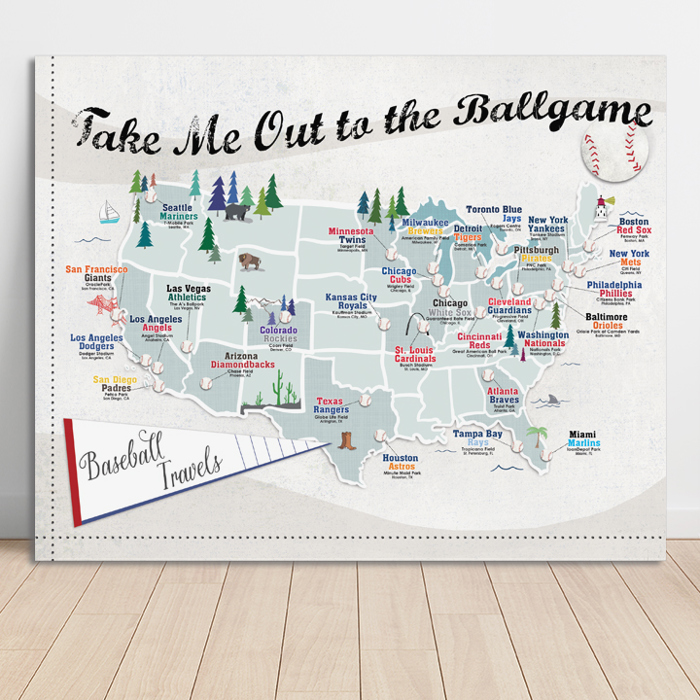 Pro Baseball Sports Stadium Map with Travel Pins | 11x14 Canvas