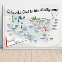  Pro Baseball Sports Stadium Map with Travel Pins | 11x14 Canvas