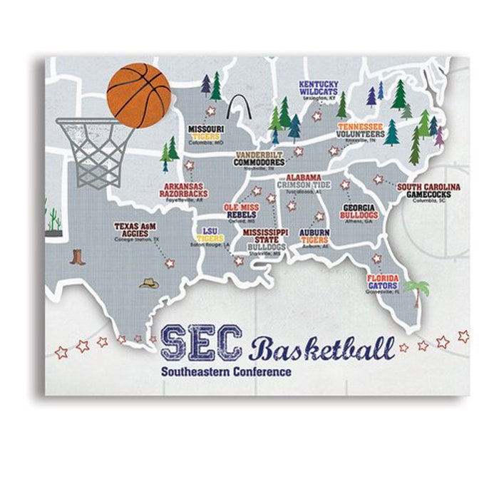 College Basketball Stadium Maps with Travel Pins |  8x10, 11x14 OR 16x20 Canvas