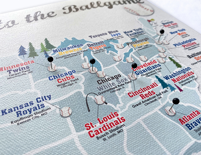 Pro Baseball Sports Stadium Map with Travel Pins | 11x14 Canvas