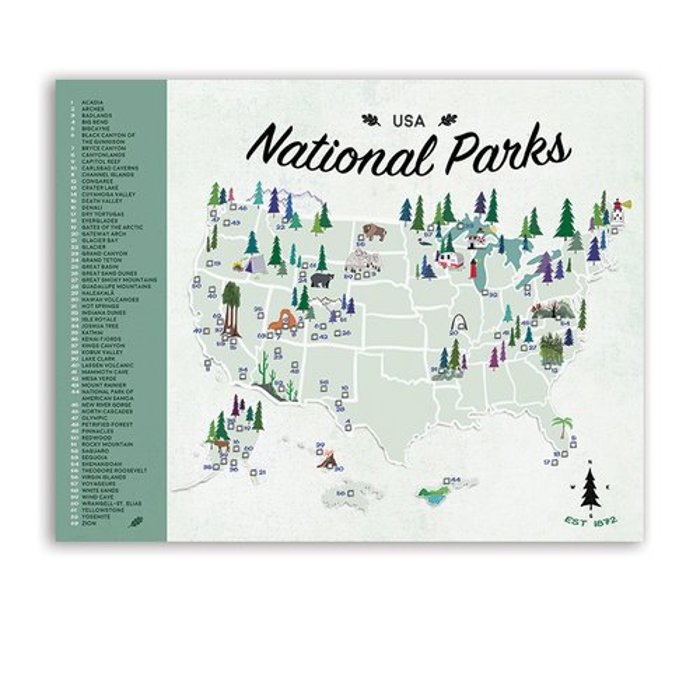 National Park Maps with Travel Pins | Canvas | Multiple Sizes