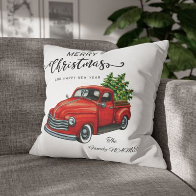 Vintage Christmas Chevy Red truck Square Pillow cover