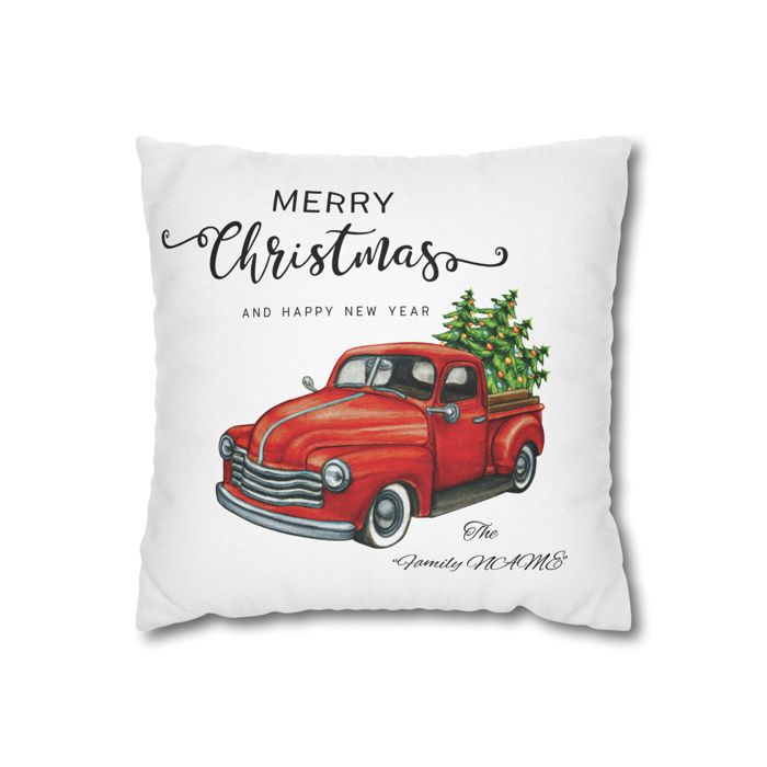 Vintage Christmas Chevy Red truck Square Pillow cover