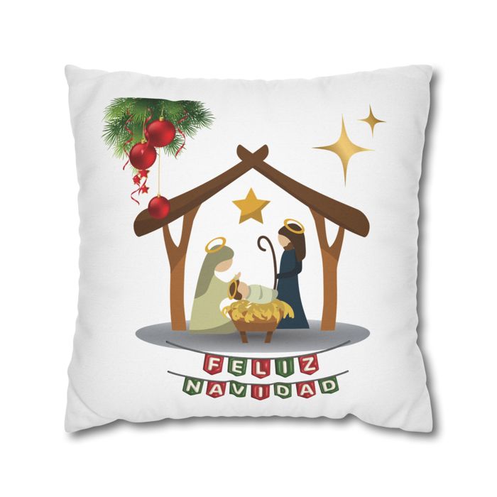 Feliz Navidad printed Nativity Square Pillow cover