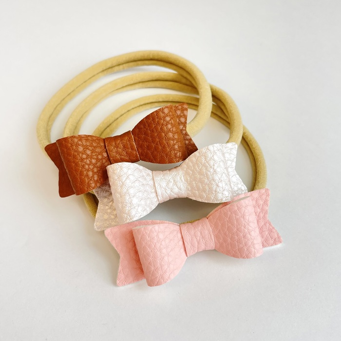 Baby Girl Hair Bows Headbands, Set of 3 Vegan Leather Mini Bows
