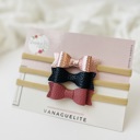 Mauve - Navy Baby Girl Hair Bows Headbands, Set of 3 Vegan Leather Mini Bows