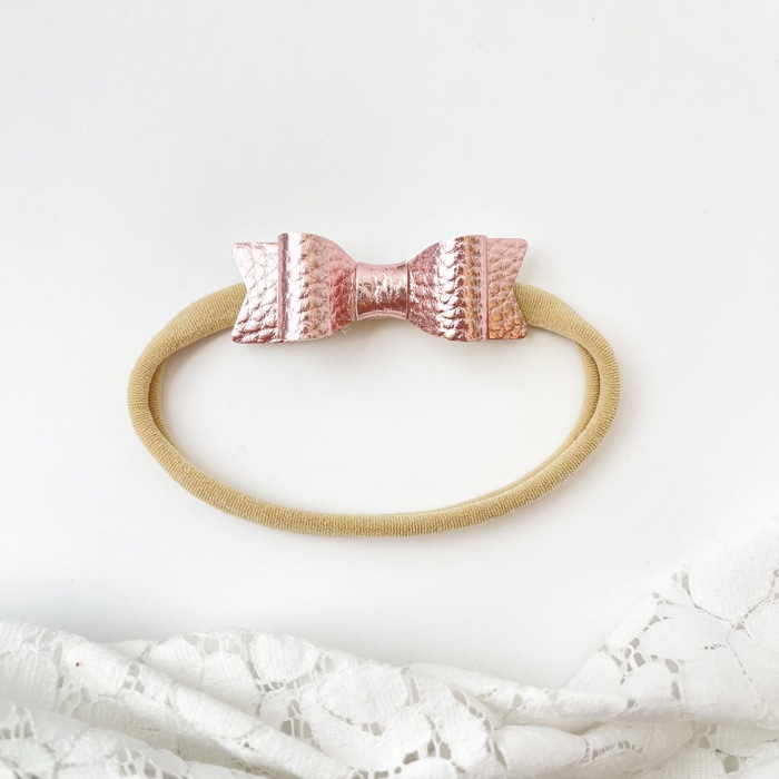 Baby Girl Hair Bows Headbands, Set of 3 Vegan Leather Mini Bows
