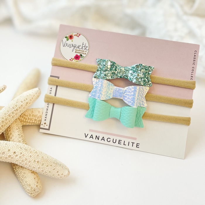 Baby Girl Hair Bows Headbands, Set of 3 Vegan Leather Mini Bows