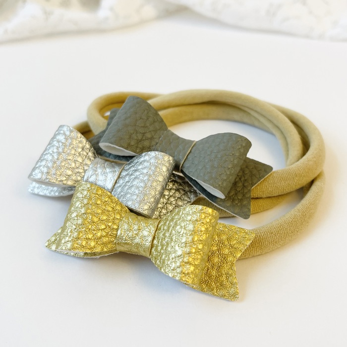 Baby Girl Hair Bows Headbands, Set of 3 Vegan Leather Mini Bows