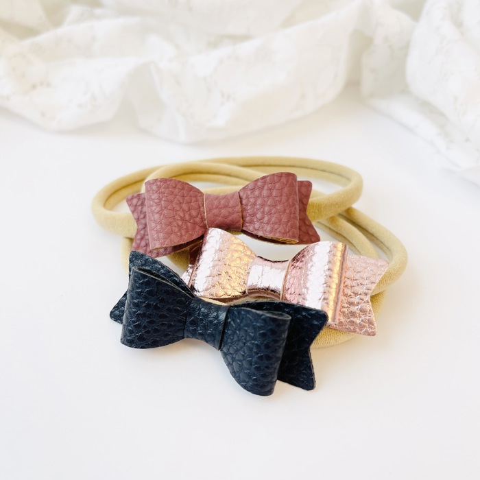 Baby Girl Hair Bows Headbands, Set of 3 Vegan Leather Mini Bows