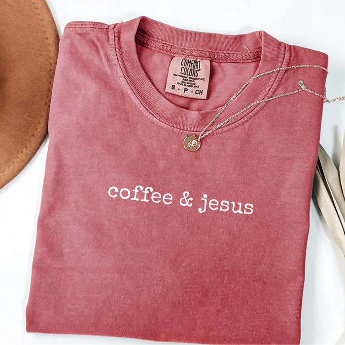 Coffee & Jesus Christian Faith Oversized Comfort Colors Graphic T-Shirt