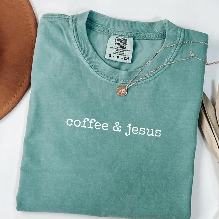 Coffee & Jesus Christian Faith Oversized Comfort Colors Graphic T-Shirt