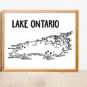 Lake Ontario Black and White White Great Lakes Map Prints
