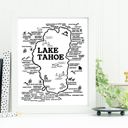 Lake Tahoe Map Black and White White Vacation Map Prints