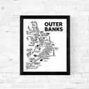 Outer Banks Map Black and White White Vacation Map Prints