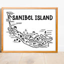 Sanibel Island Map Black and White White Vacation Map Prints