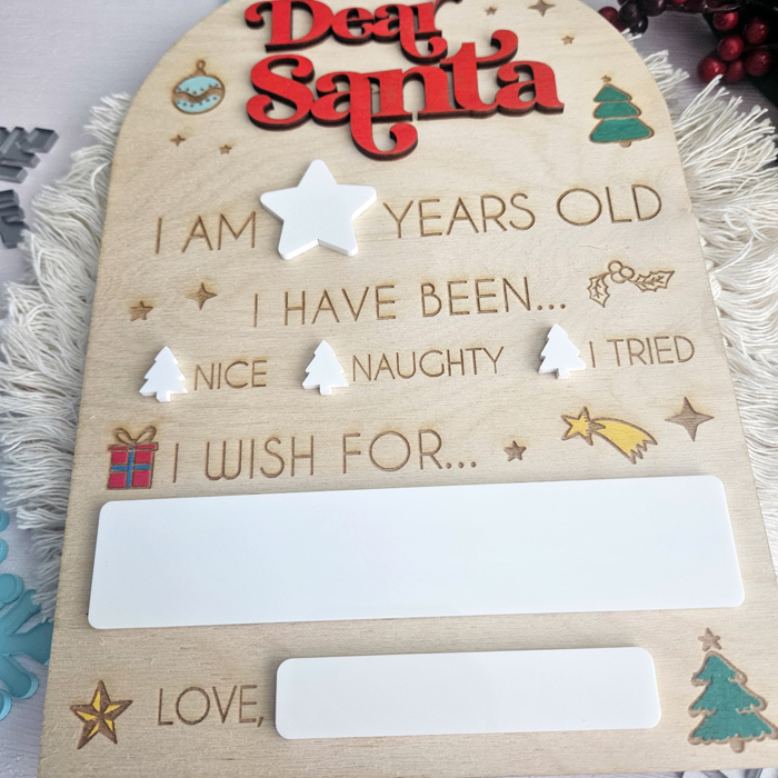 Dear Santa Christmas Wish Board: Dry Erase Letter to Santa Sign