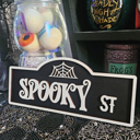  Halloween Street Sign Wood Home Decor | Halloween Table Decor | Tiered Tray Sign | Spooky Shelf Sitter
